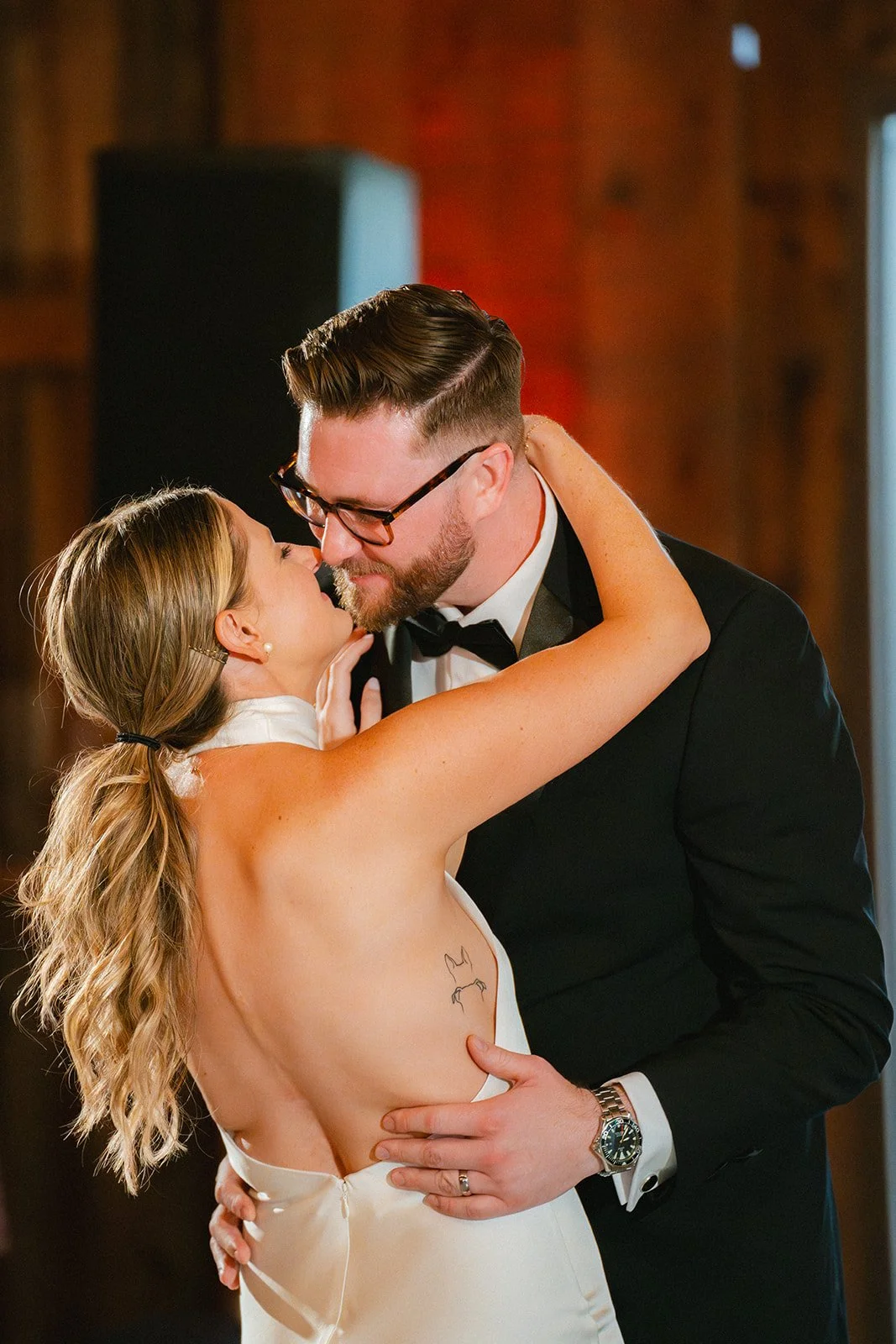 Bride and groom dancing