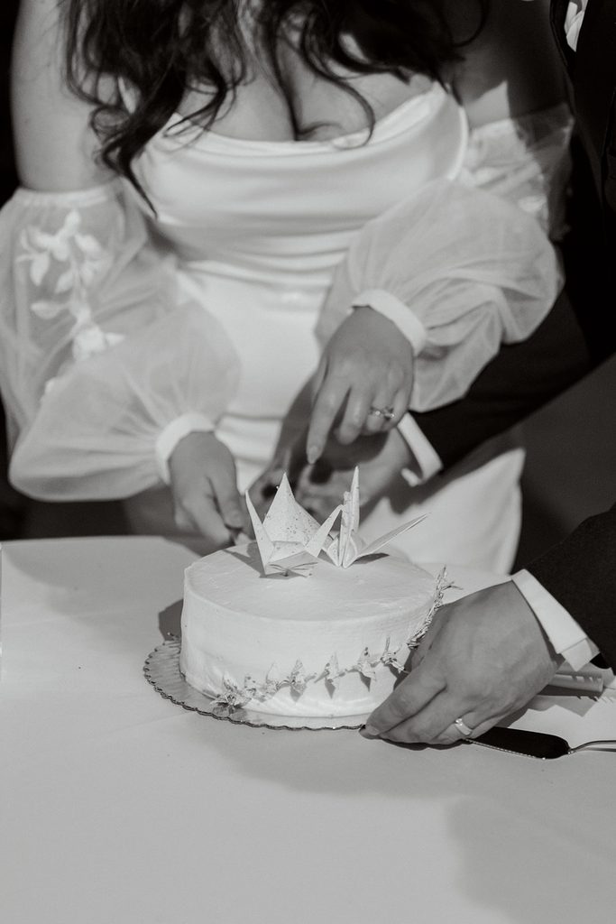 Cutting the cake, black and white